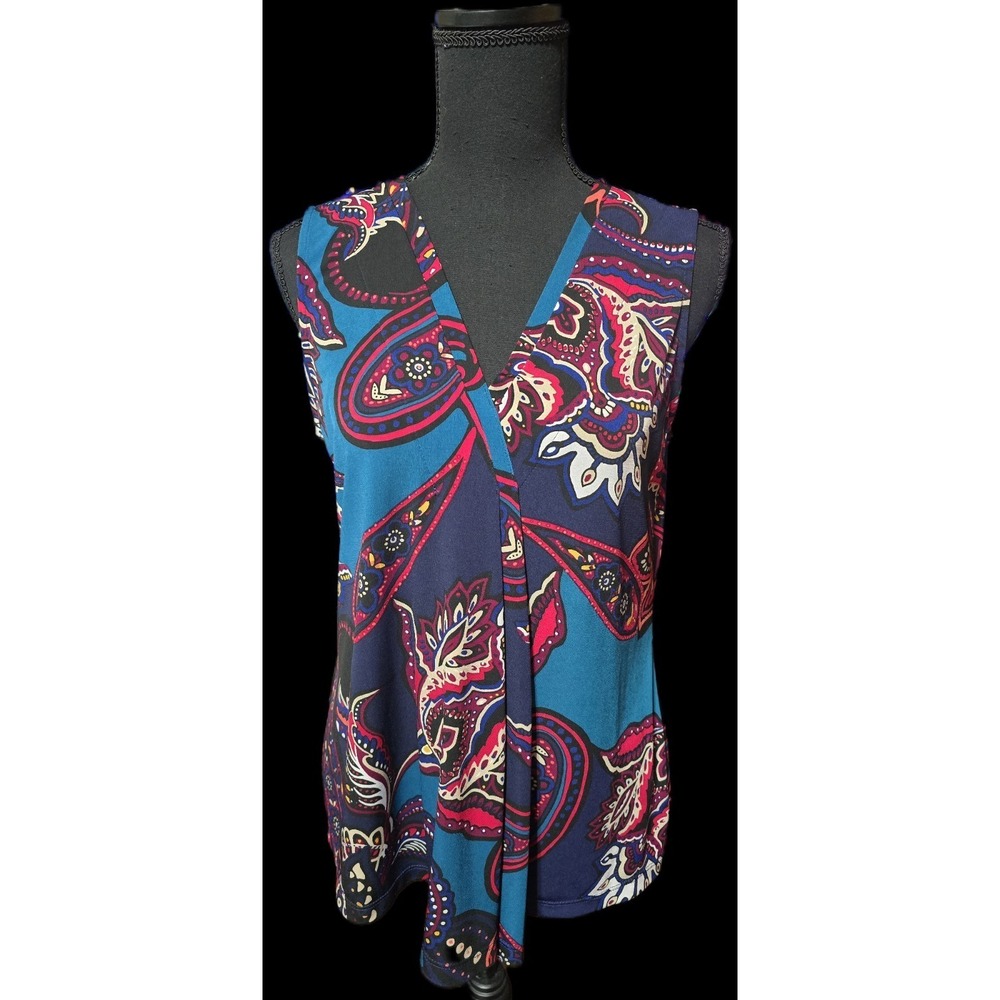 Vintage Y2K Boho Womens Small Paisley 90s 70s Colorful Blouse Sleeveless Top